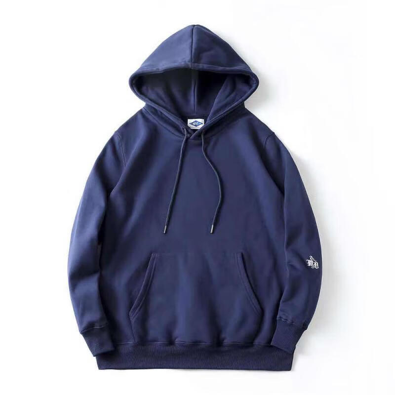 mdns香港潮牌2021秋冬余文乐休闲长袖纯色小字母刺绣黑色连帽宽松套头