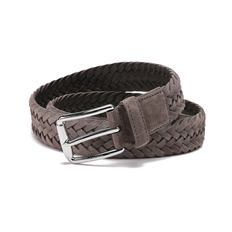 托德斯 tods 男士牛剖层革针扣式编织腰带3.