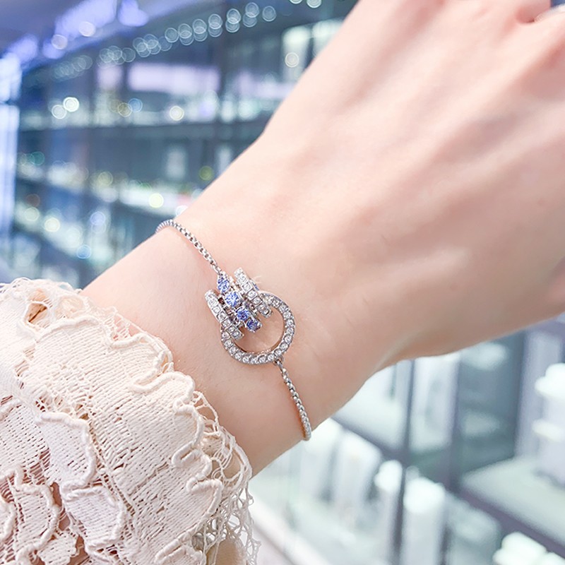 swarovski 施华洛世奇蓝色镶钻双环转运珠手链手镯 可调节 送女友老婆