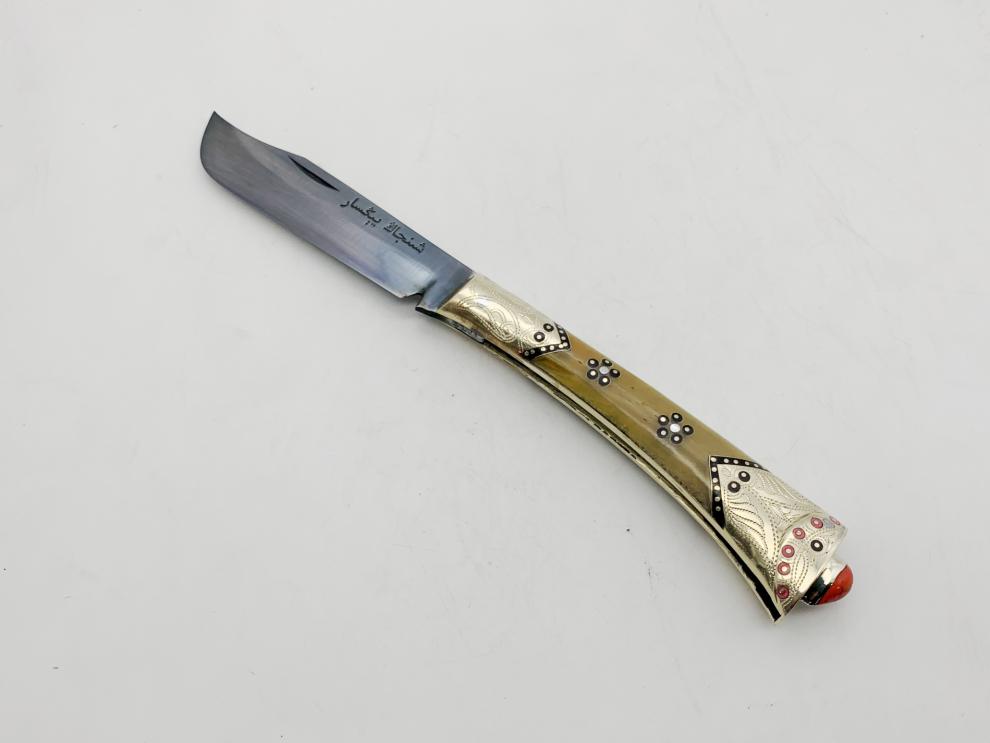 【官方精品】高档新疆英吉沙手工小刀 黄铜牦牛角把折叠刀【图片 价格