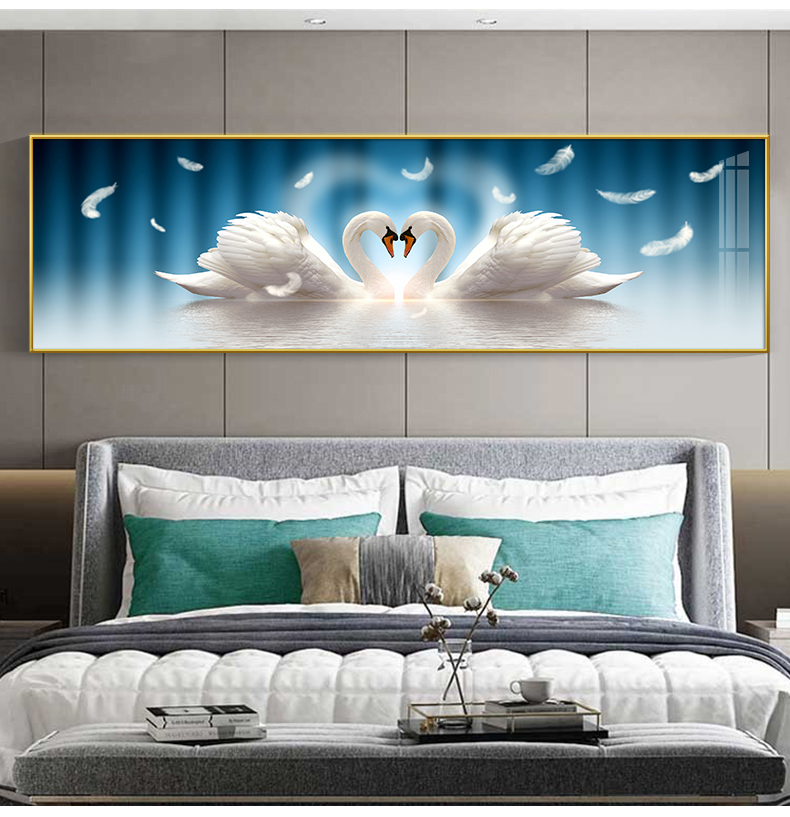 卧室床头装饰画天鹅酒店房间挂画现代简约主卧客厅沙发背景墙壁画定制