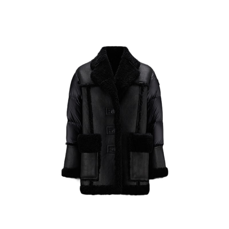 moncler/蒙口2022秋冬新款女装ilay时尚柔软长袖翻领羊皮羽绒服 黑色