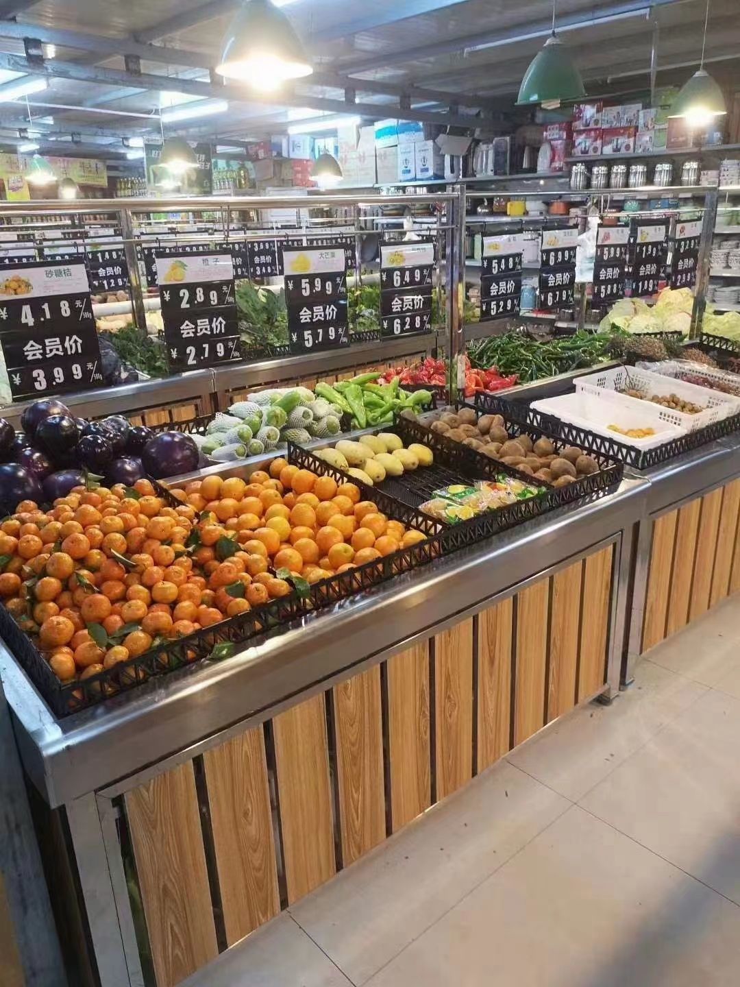 京选好物超市货架不锈钢蔬菜展示货架生鲜店果蔬货架钢多层中岛生鲜