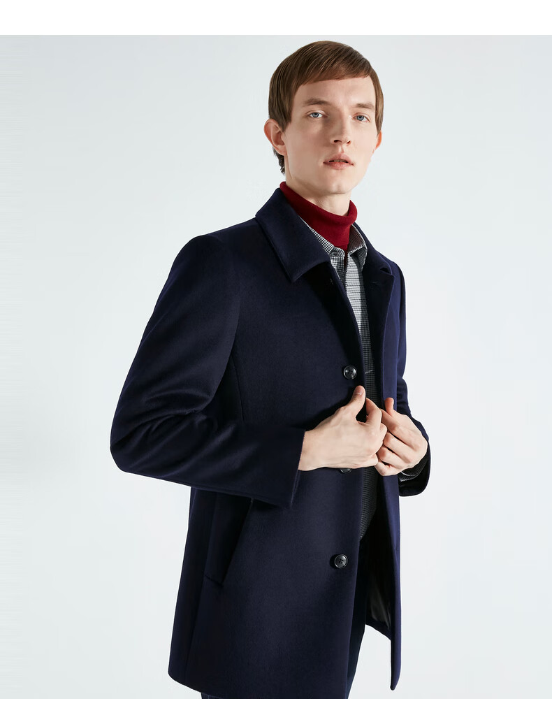 劲霸男装 商务休闲翻领绵羊毛秋冬纯色毛呢大衣bfwc3320 深兰 190/3xl