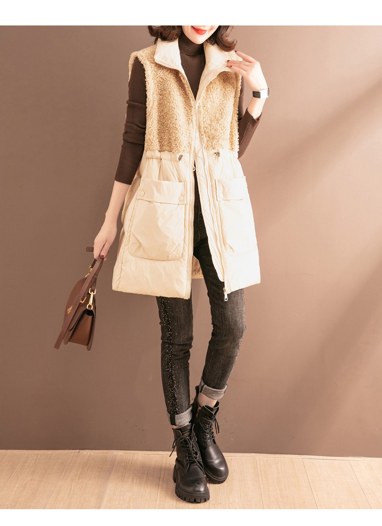 2021冬装新款时尚中长款外穿拼接坎肩外套深咖色m建议95105斤