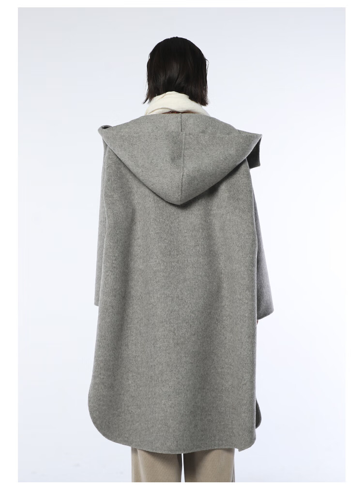 竹林石屋长款毛呢大衣女士气质显高连帽减龄通勤羊毛双面绒原创款 中