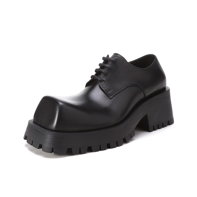 女鞋 巴黎世家 balenciaga 女士牛皮方头德比鞋系带皮鞋厚底鞋 678812