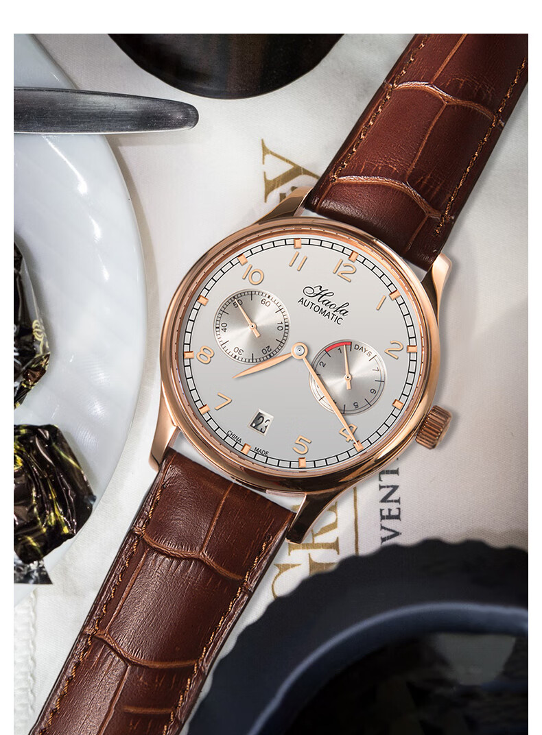 情人节礼物豪法haofa机械男表皮带防水日历全自动机械手表商务时尚