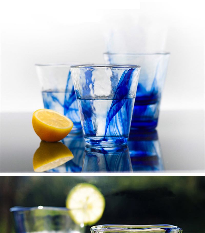波米欧利bormiolirocco意大利进口木拉诺工艺玻璃杯子蓝色手工吹制