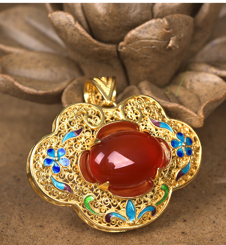 故宫文化 如意云花丝吊坠 银镀金无链挂饰 故宫博物院文创创意生日