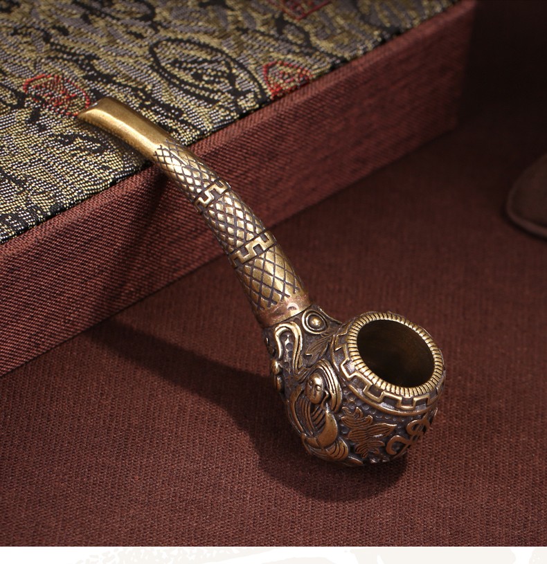 手工大容量纯铜佛祖烟斗男士复古老式两用便携旱烟丝送长辈男大气礼物