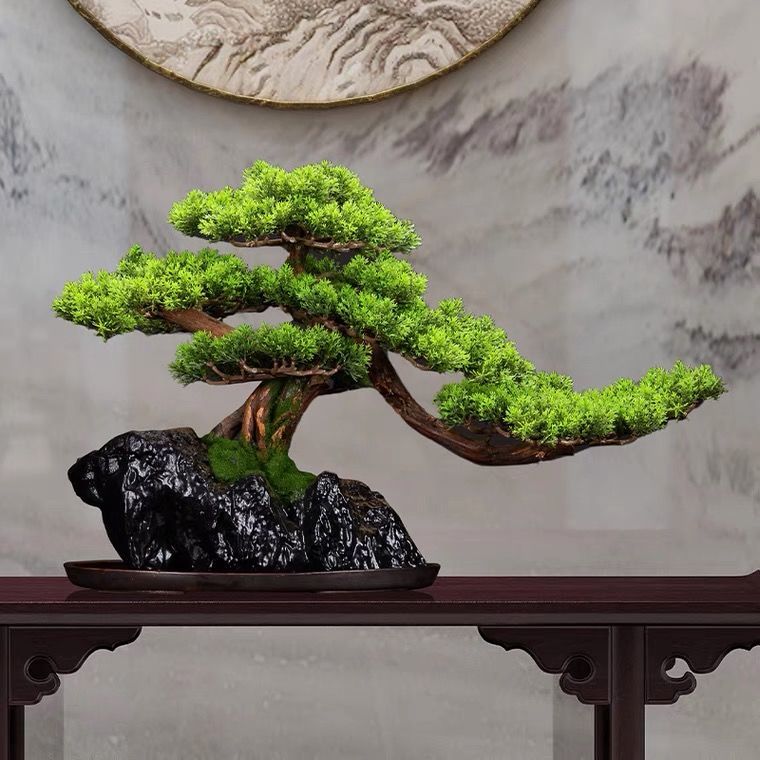 迎客松盆景仿真绿植摆件仿真树迎客松绿植罗汉松盆景植物客厅室内装饰