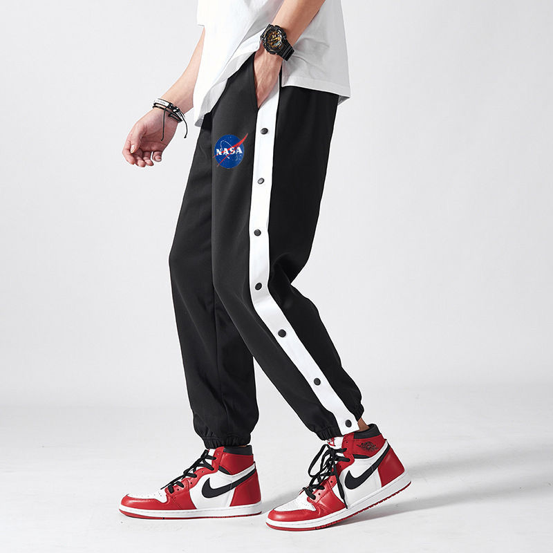 商场同款谜悦果cba运动排扣裤篮球裤男宽松裤子nasa休闲大码哈伦裤