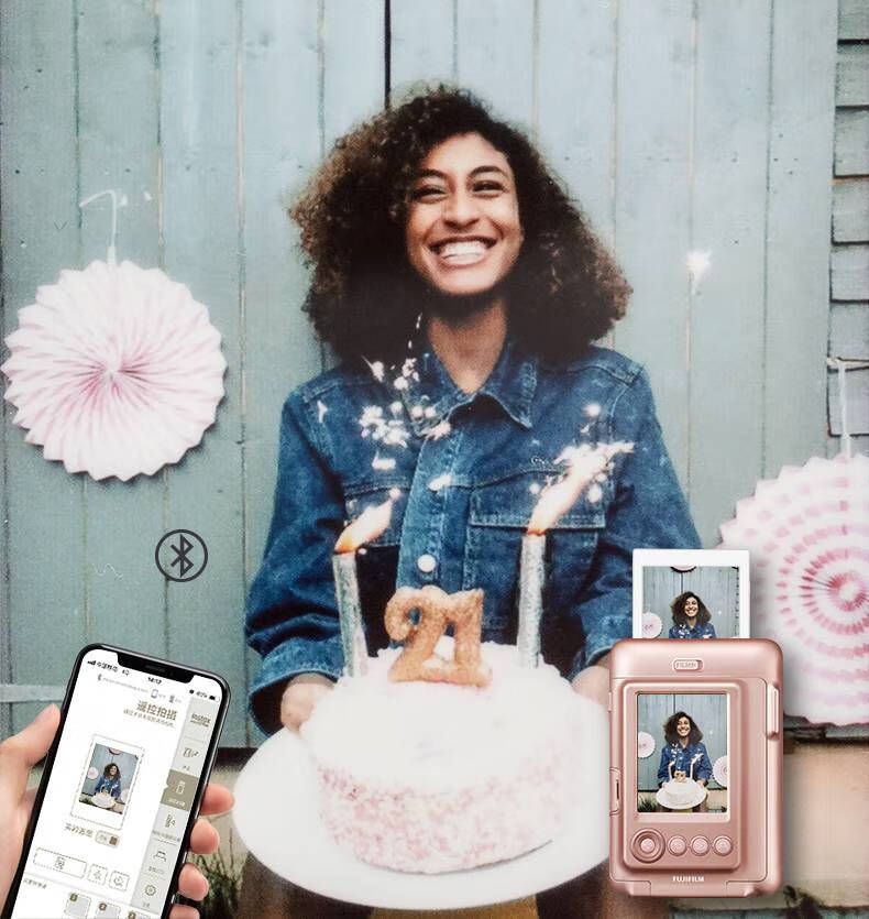 富士(fujifilm)拍立得instax mini90相机 一次成像套装liplay带相纸