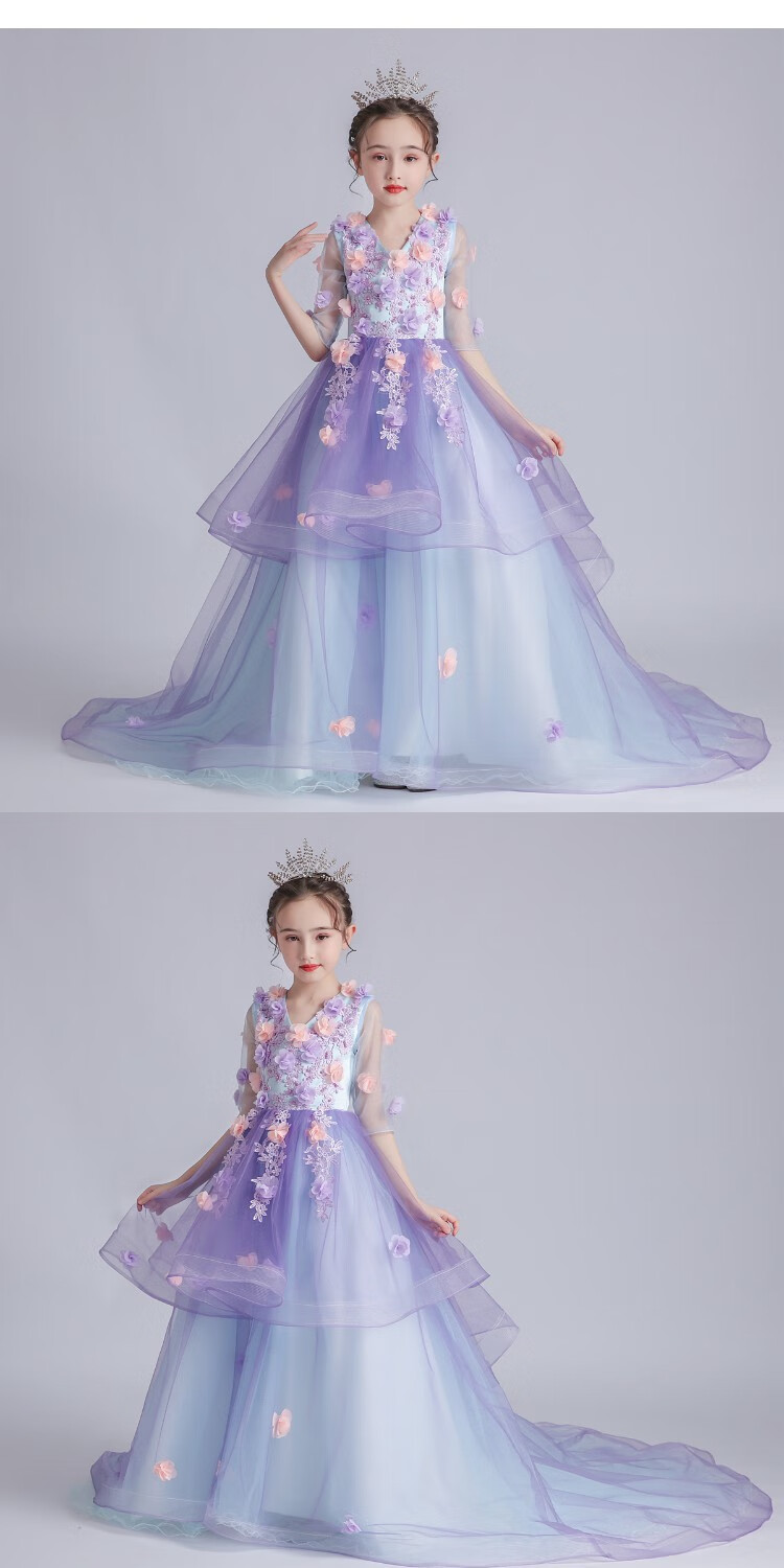 迪士尼(disney)女童花仙子礼服公主裙蓬蓬纱紫罗兰婚纱花童儿童钢琴