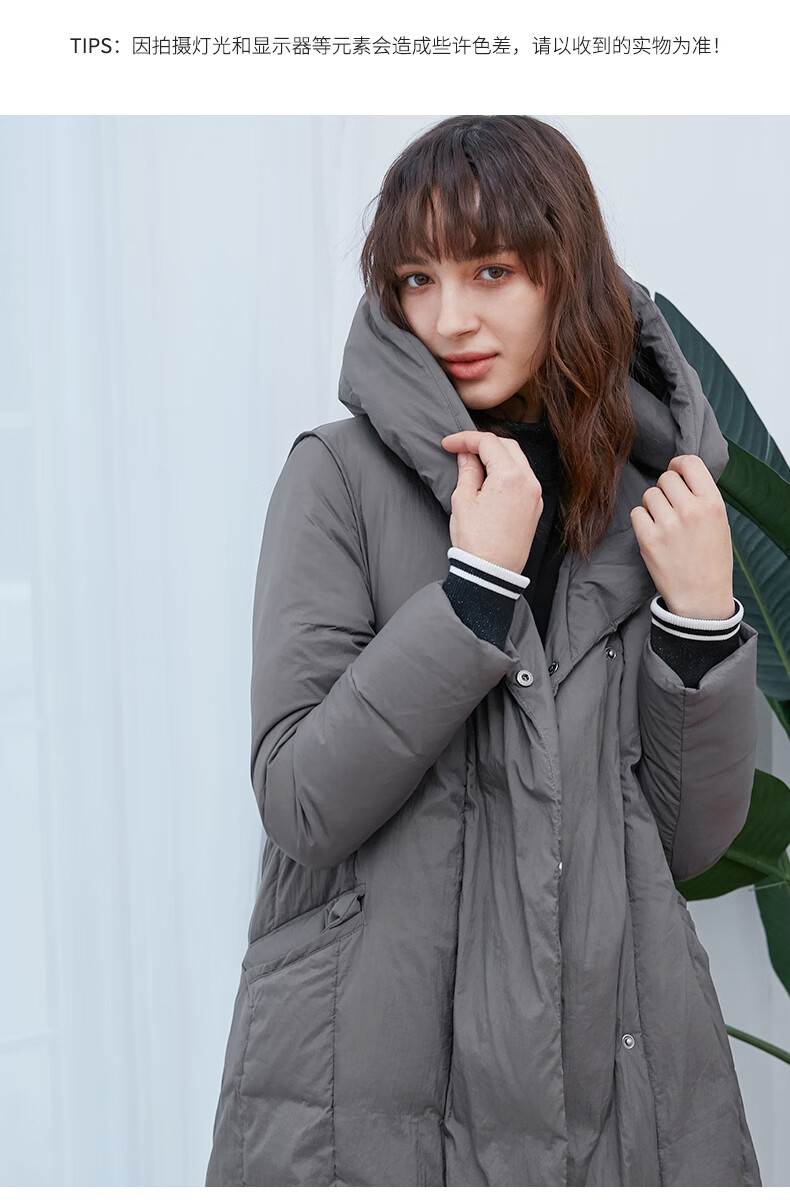 商场同款艾诺丝冬装新款羽绒服女中长款韩版直筒羽绒服加厚连帽潮