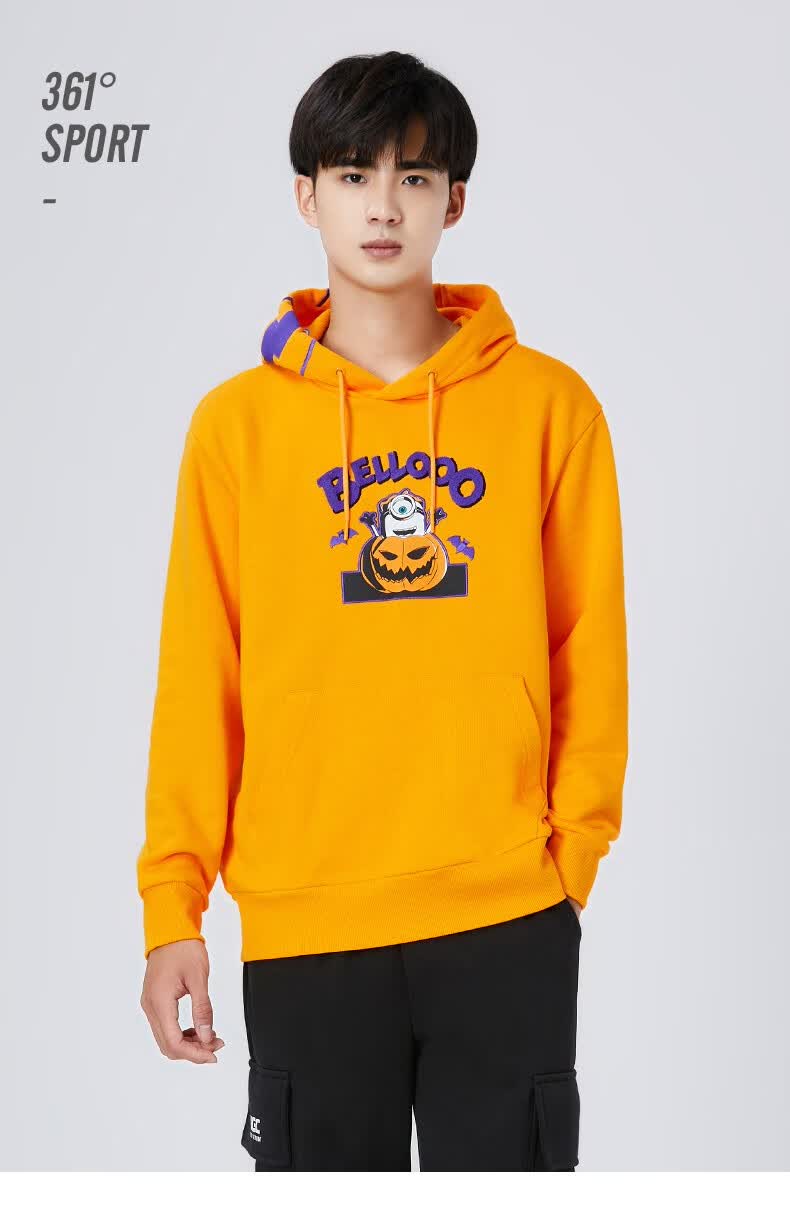小黄人联名361卫衣男万圣节连帽外套2021春秋季款保暖潮款加厚运动服