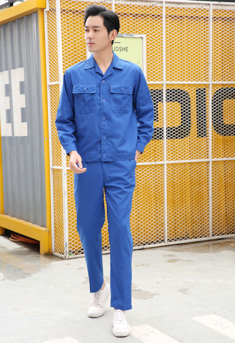 工作服套装男耐磨劳保服工地劳动汽修薄款夏装长袖工衣定制 艳蓝色