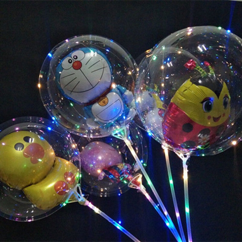 网红透明波波球气球带灯火发光地推夜光儿童卡通广场批发20寸波波球皮