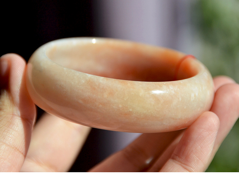 天然金丝玉/藕粉俏红色/地表籽料彩玉细料/手镯子/61【图片 价格 品牌