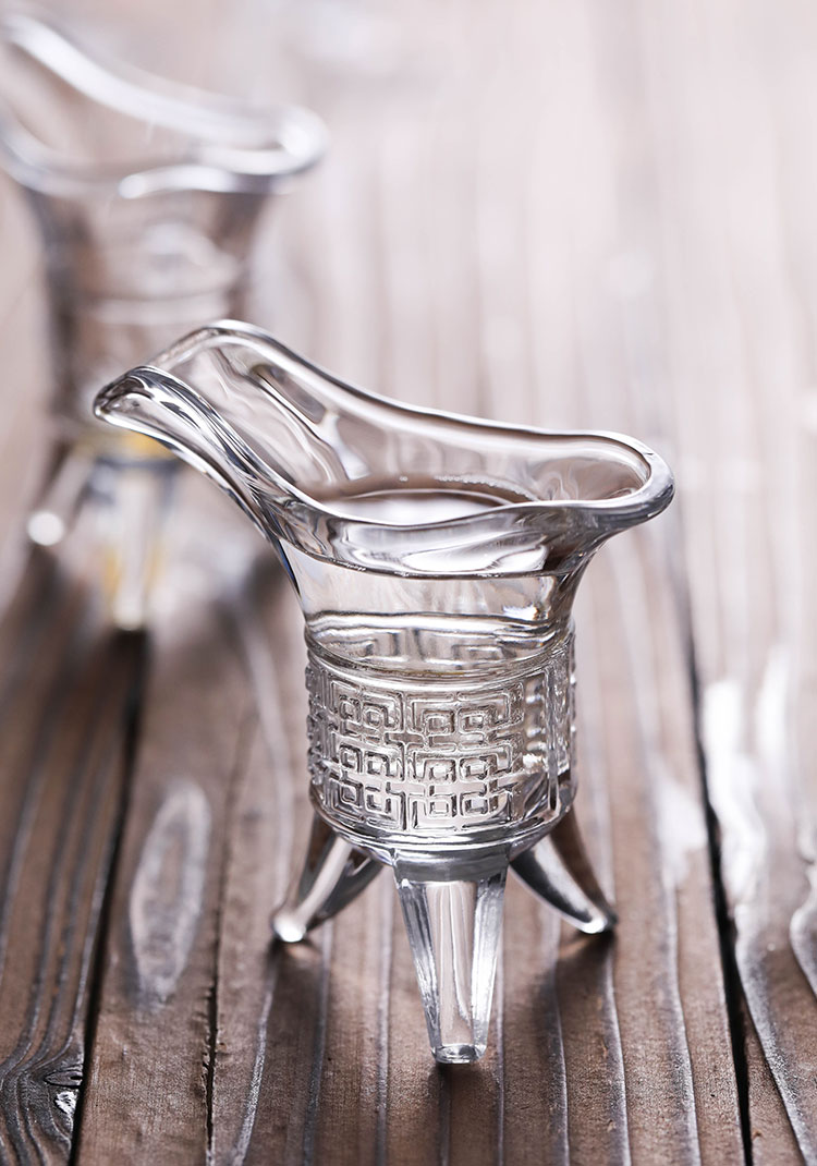 uosu家用仿古爵杯古代杯烈酒三足杯玻璃白酒杯中式小酒杯小号经典爵杯