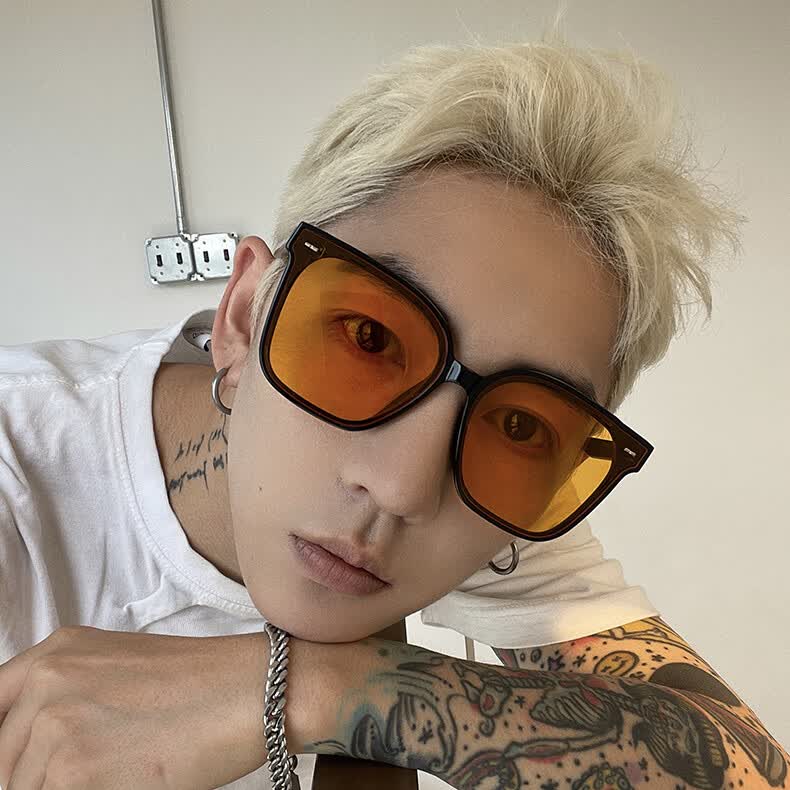 墨镜男高级感痞帅男士潮牌夏季情侣防强光开车太阳镜男 黄色【图片