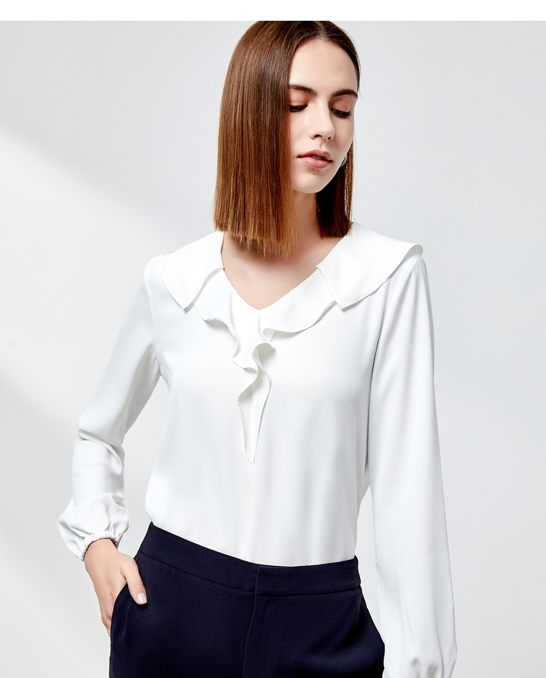 g2000商场同款女装衬衫花边领口设计可爱甜美束绳袖口休闲衬衣