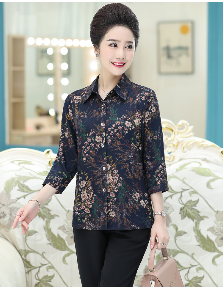 【京东好货】 妈妈装真丝衬衫中老年大码女装春夏装桑蚕丝长袖奶奶装