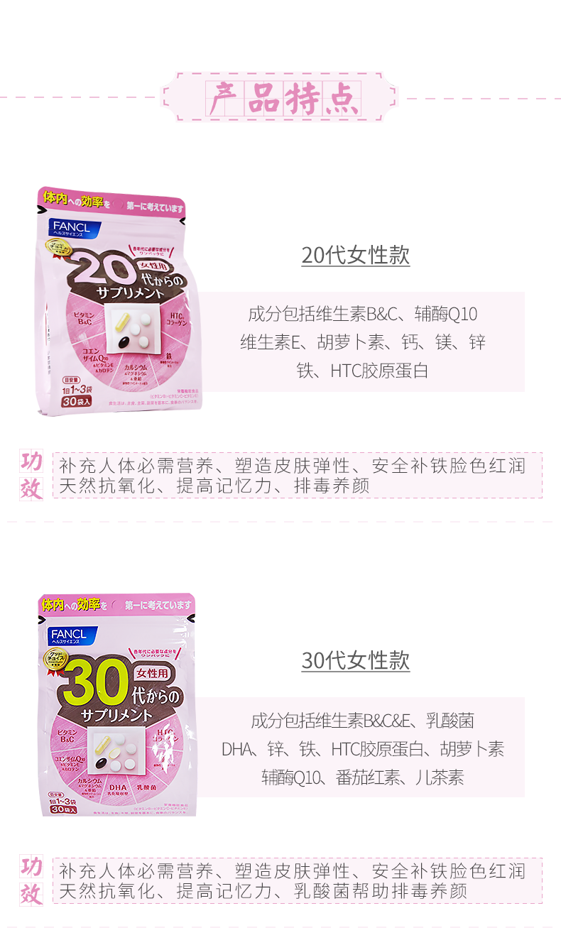 日本直邮 日本芳珂fancl综合营养素营养片维生素女性 30 40 50 60代代30袋 3包 3个月量 图片价格品牌报价 京东