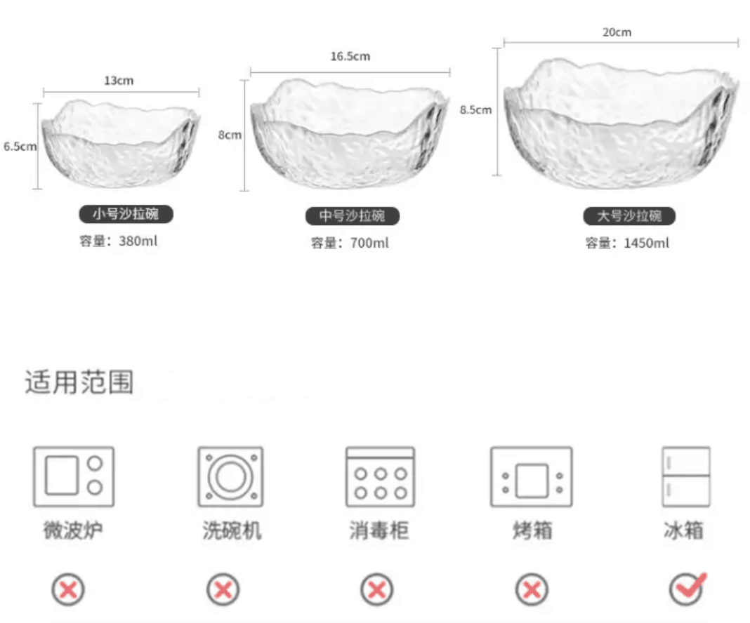 【现发】玻璃碗盘套餐水果盘创意餐具家汤面甜品金边件套沙拉用蔬菜沙拉碗甜品汤面碗 金边碗大中小【三件套】()详情图片1