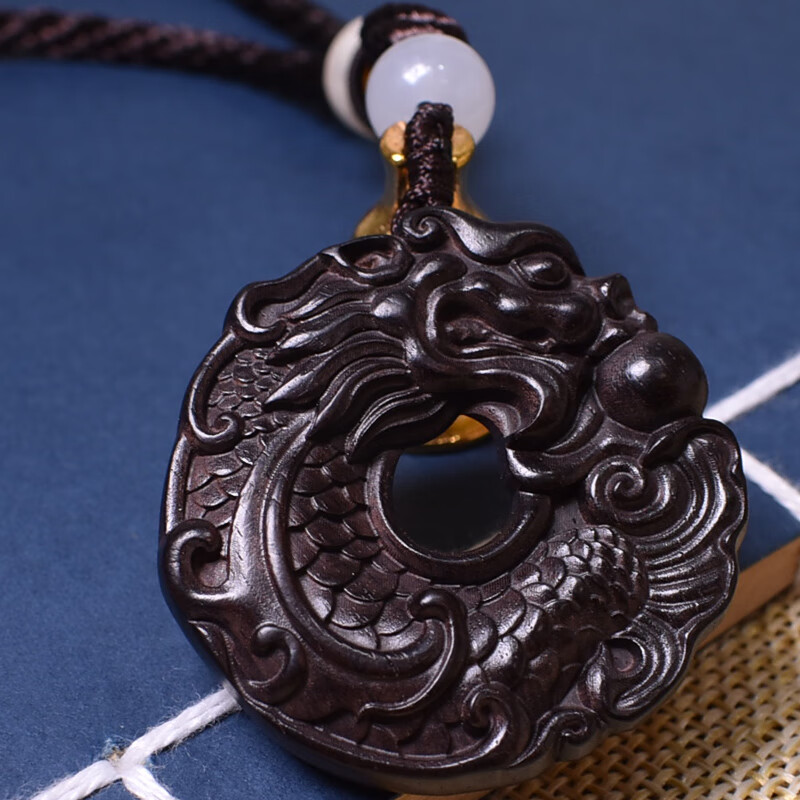 玉随乐鱼化龙吊坠男黑檀饰品项链原创复古中国风挂件紫光檀雕刻手把件