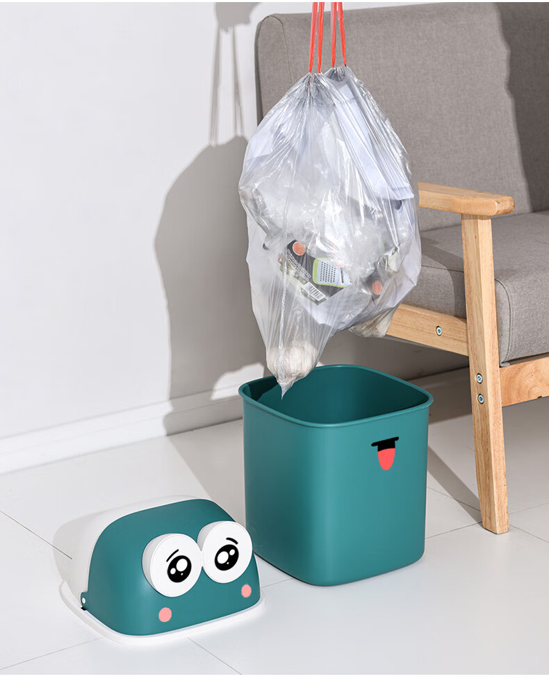 房可爱翻盖 青蛙垃圾桶灰色大号 小号 配套中小垃圾袋套装(送卡【图