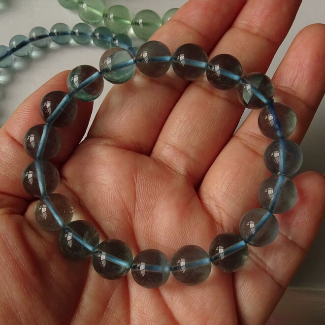 香港言和专柜原生态物质蓝萤石手链 蓝莹石手串水晶手链 深蓝男款女款