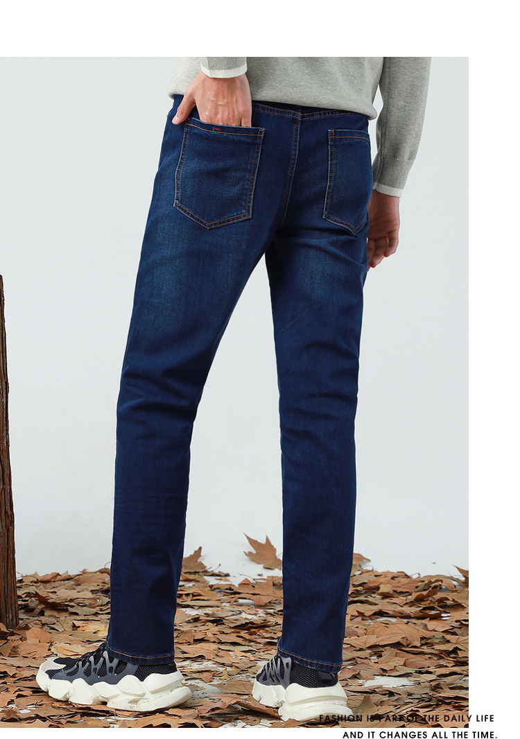 真维斯牛仔裤男修身春季新款弹力潮流休闲长裤jw中蓝色252129a
