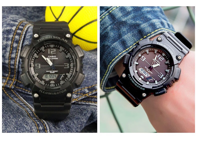 卡西欧(casio) 手表 防水黑金太阳能男表 多功能夜光双显电子表 运动