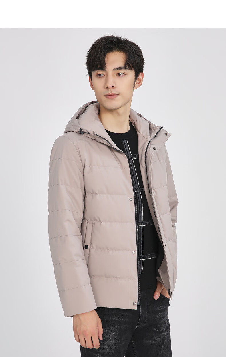 下-利郎时尚轻薄羽绒服男连帽青年2021冬季新款保暖羽绒外套 卡其