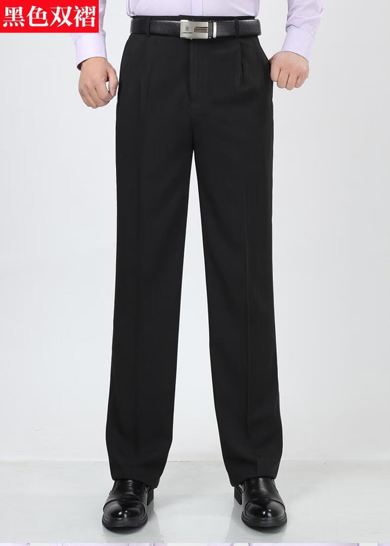老爷车夏季薄款中年男士西裤高腰直筒宽松双褶休闲西装裤子 薄款双褶
