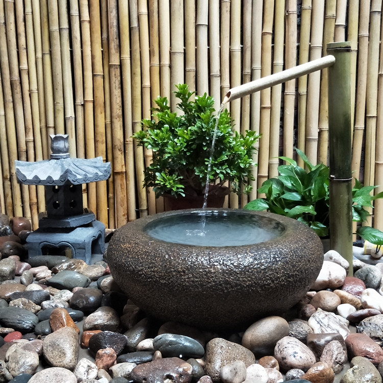 日式庭院水景流水景观户外石钵养鱼花园流水石缸枯山水禅意石槽盆