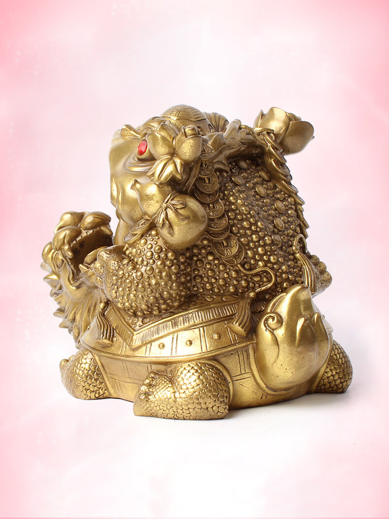 玄友 铜金蟾骑龙龟摆件铜器三足蟾蜍金属龙头龟装饰品三脚金蝉【图片