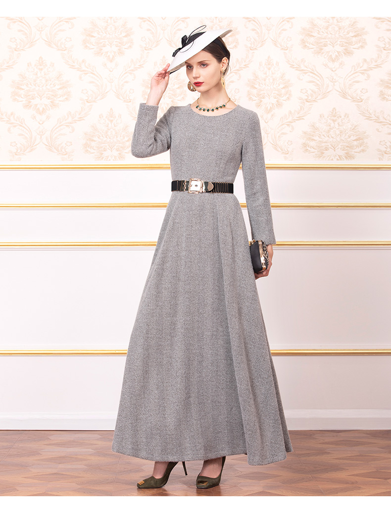 帝弗润驰贵夫人连衣裙高端洋气长款长袖连衣裙配大衣的长裙子内搭
