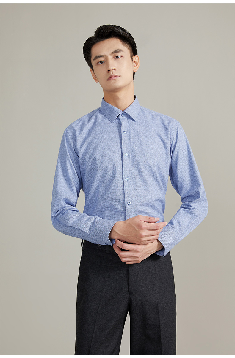 busen/步森秋季男士衬衫商务休闲纯棉宽松长袖衬衣舒适时尚男装 蓝色