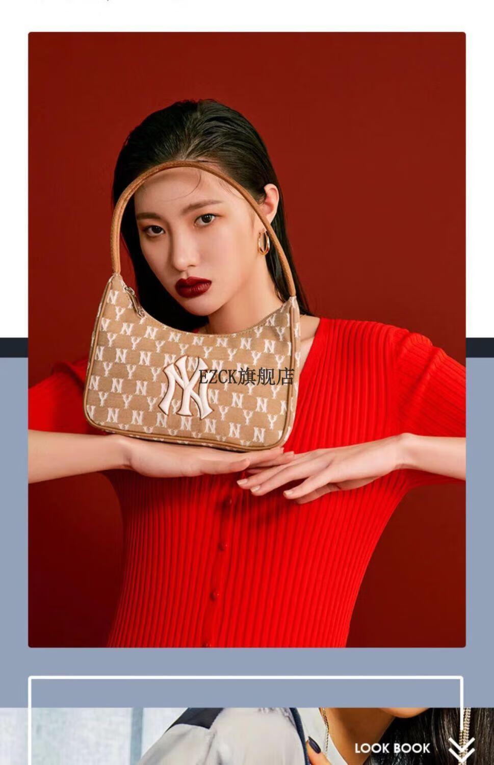 mlb/ny韩国泫雅同款复古老花腋下包潮牌ny洋基队ml女款单肩挎包手提包