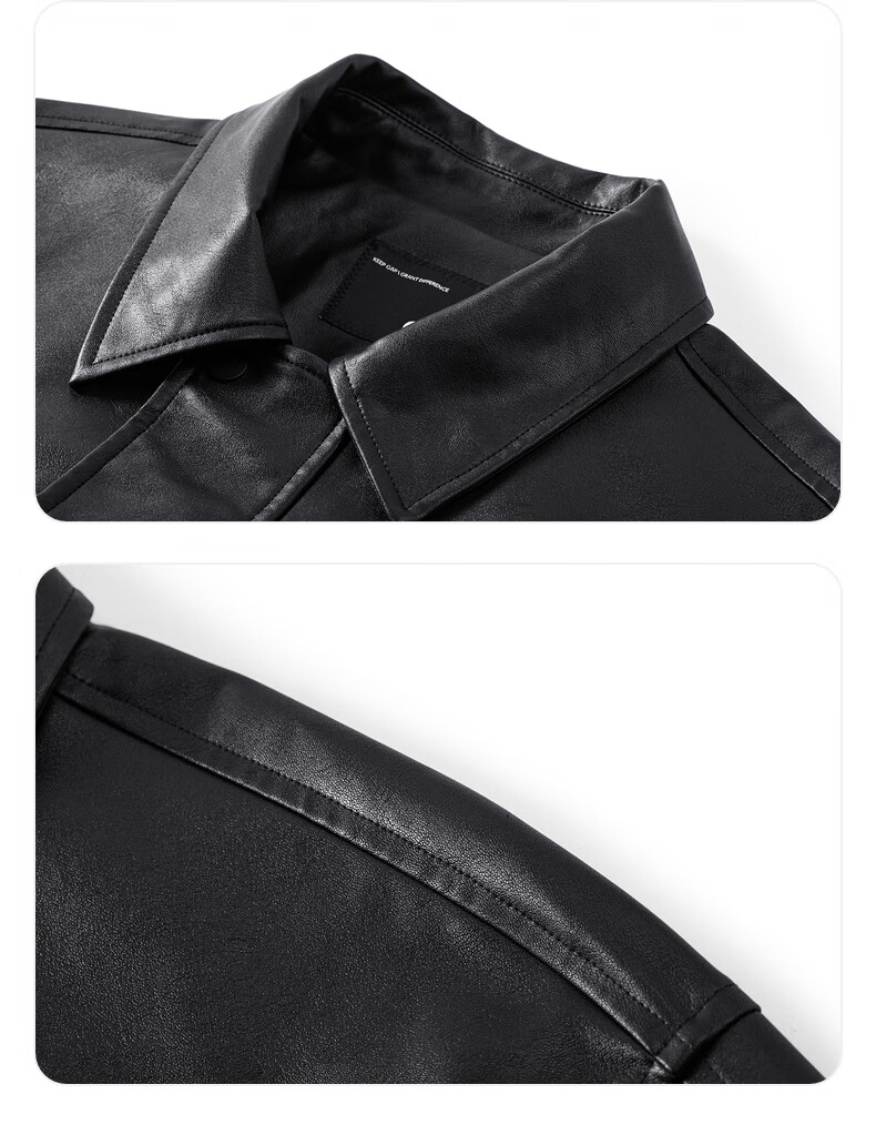 GXG Men's 2024 Lapel PU Leather Jacket Black 165/S 6