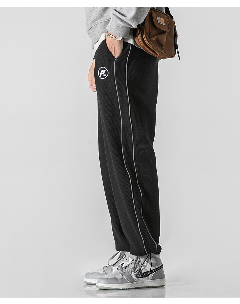 woodsoon抽绳裤男秋季潮牌黑色束脚卫裤反光设计宽松休闲针织裤子花灰