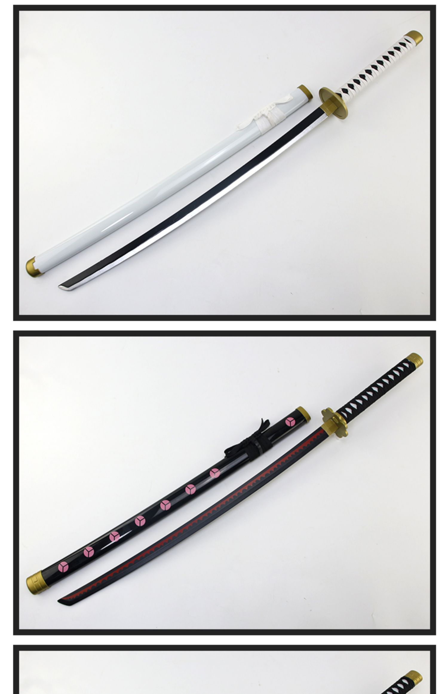 海贼王索隆三刀流cos道具黑刀一文字阎魔木制 不开刃 和道 刀袋 104