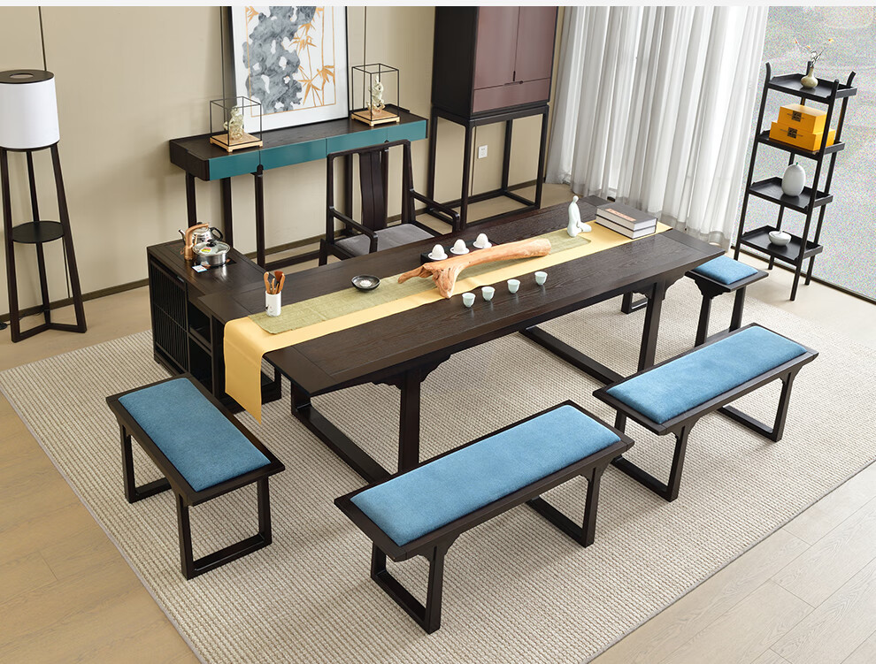 弘麦新中式茶桌大班台实木禅意茶桌现代办公室会议桌24米白蜡木茶室