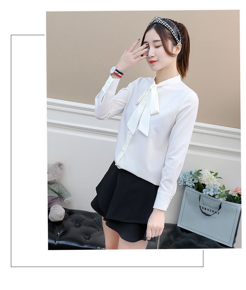 中青年女士商务休闲穿的允硕 白色雪纺衬衫女长袖2019春季新款韩版