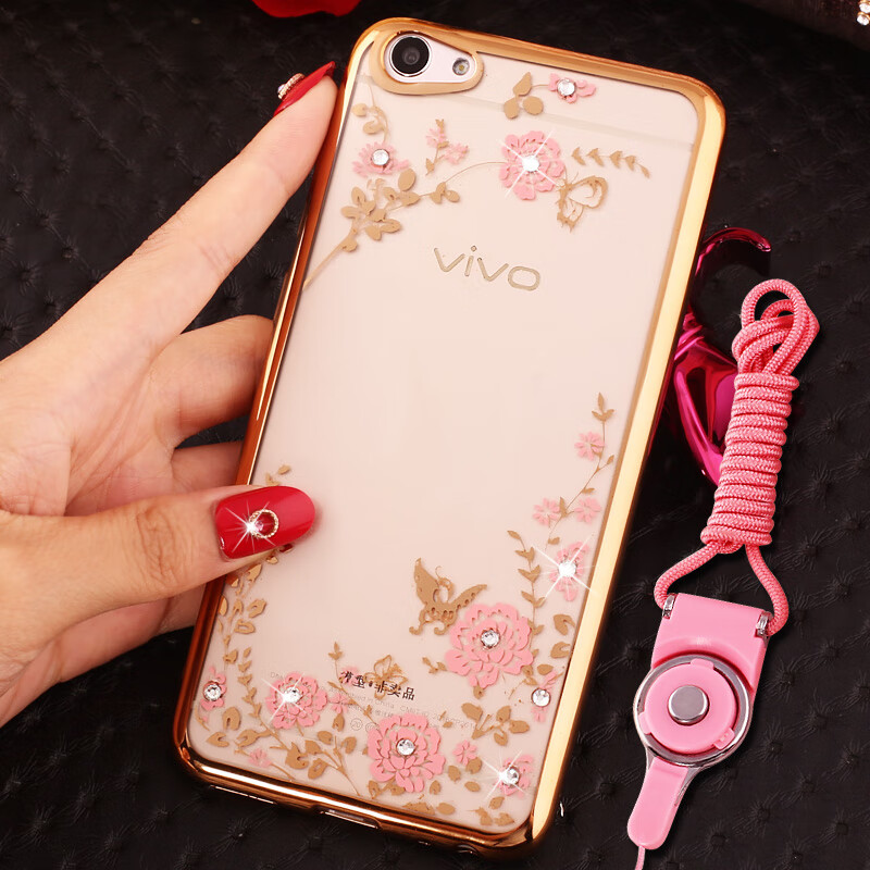 vivox9plus手机壳x9puls维沃9p女vovox水钻pius保护套软viv0挂绳 粉钻