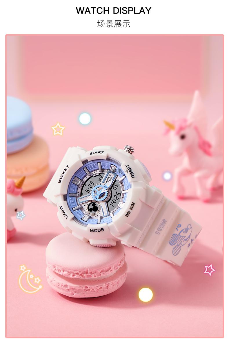 迪士尼手表女联名涂鸦款ins风少女初中学生防水独角兽运动电子表 透明