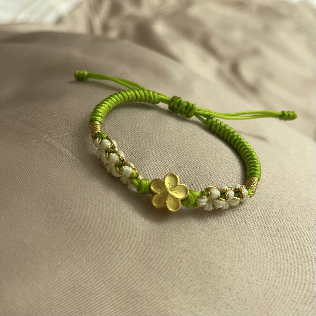 520礼物小桃花黄金手链女999足金桃花转运珠本命年编织手绳情人节送